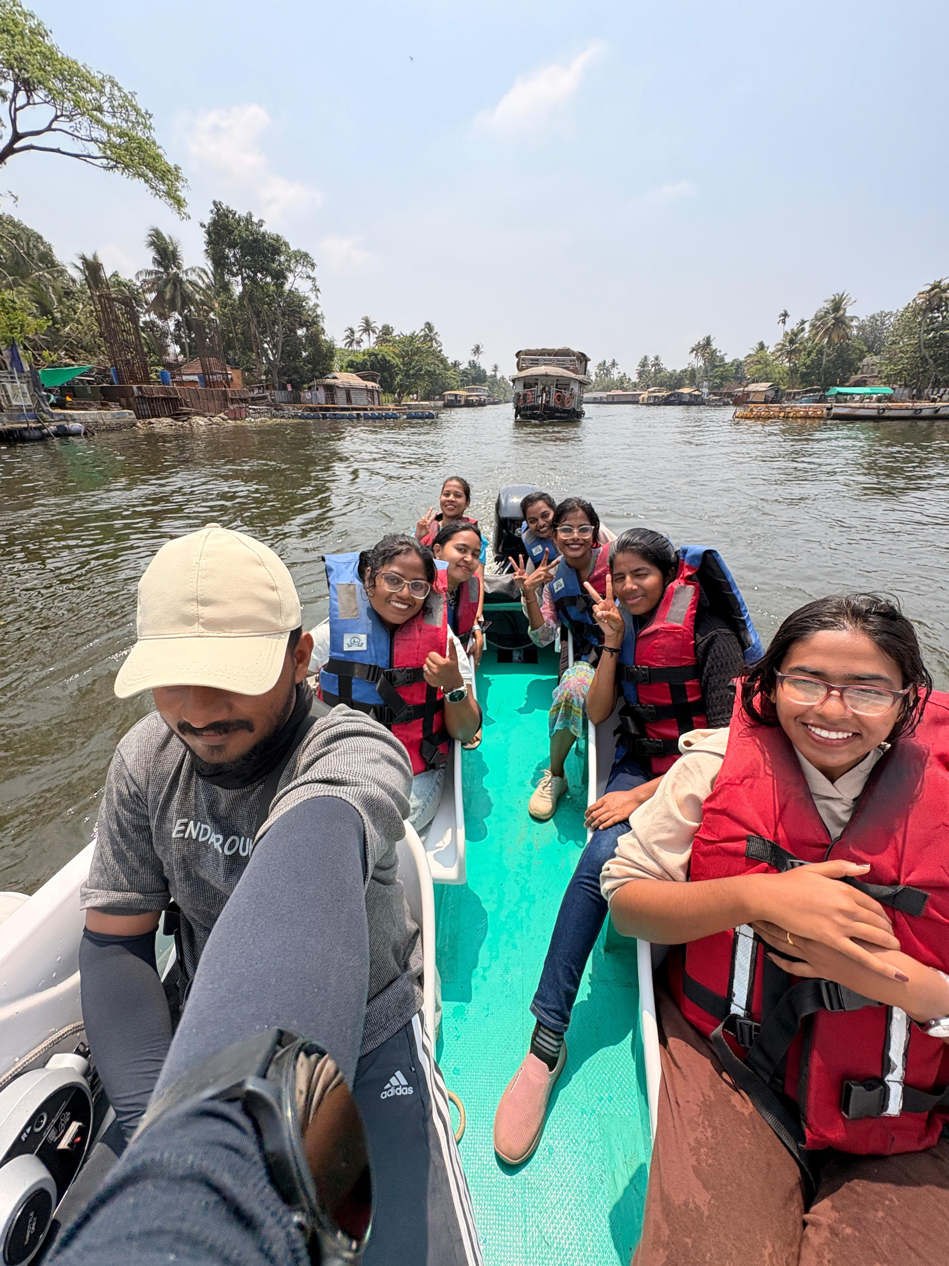 Speed boat at Punnamada Lake backwaters Alleppey